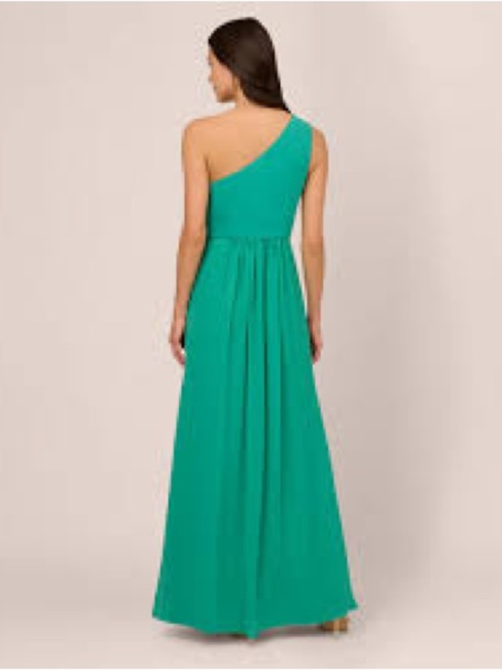 Adrianna Papell One-Shoulder Teal Green Maxi Dress Wedding Guest Attire - Picture 2 of 8